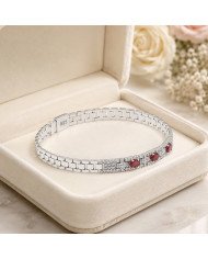 925 Sterling Silver Ruby & Swarovski Crystal Chain Bracelet | Unisex Jewelry