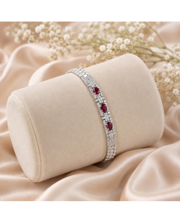 925 Sterling Silver Ruby & Swarovski Crystal Chain Bracelet | Unisex Jewelry