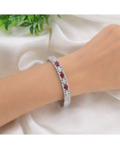 925 Sterling Silver Ruby & Swarovski Crystal Chain Bracelet | Unisex Jewelry