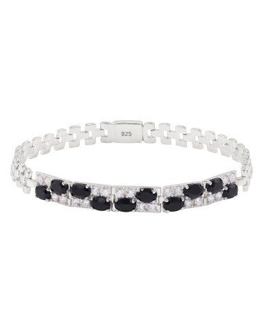 925 Sterling Silver Chain Bracelet with Black Onyx & Swarovski Crystal