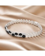 925 Sterling Silver Chain Bracelet with Black Onyx & Swarovski Crystal
