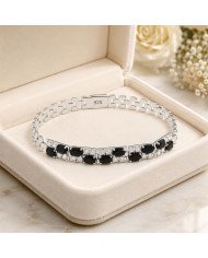 925 Sterling Silver Chain Bracelet with Black Onyx & Swarovski Crystal