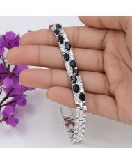 925 Sterling Silver Chain Bracelet with Black Onyx & Swarovski Crystal