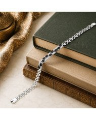 925 Sterling Silver Chain Bracelet with Black Onyx & Swarovski Crystal