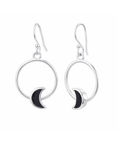 925 Sterling Silver Black Onyx Half Moon Dangle Earrings