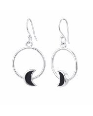925 Sterling Silver Black Onyx Half Moon Dangle Earrings