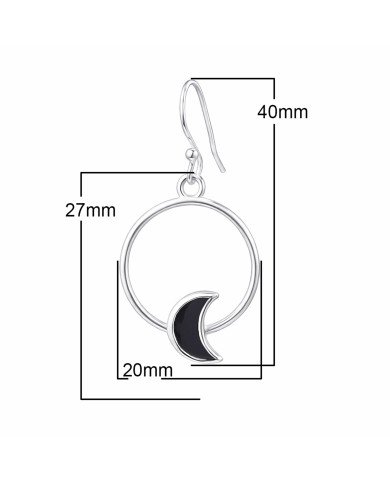 925 Sterling Silver Black Onyx Half Moon Dangle Earrings