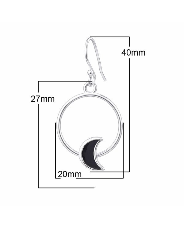 925 Sterling Silver Black Onyx Half Moon Dangle Earrings