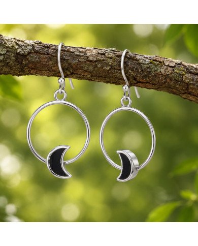 925 Sterling Silver Black Onyx Half Moon Dangle Earrings