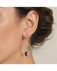 925 Sterling Silver Black Onyx Half Moon Dangle Earrings