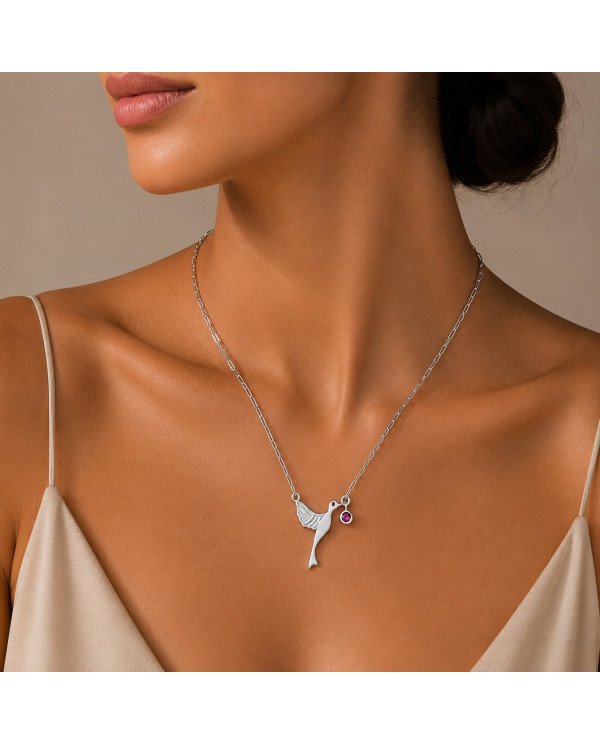 Elegant Ruby Bird Pendant | 925 Sterling Silver Women’s Jewelry