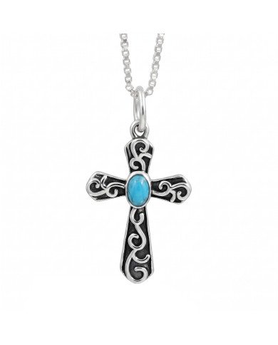 925 Sterling Silver Arizona Turquoise Cross Pendant | Gift for Her & Him