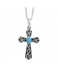 925 Sterling Silver Arizona Turquoise Cross Pendant | Gift for Her & Him