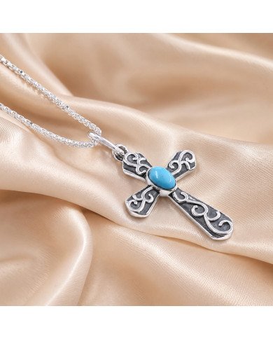 925 Sterling Silver Arizona Turquoise Cross Pendant | Gift for Her & Him