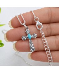 925 Sterling Silver Arizona Turquoise Cross Pendant | Gift for Her & Him