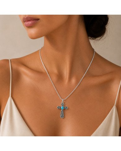925 Sterling Silver Arizona Turquoise Cross Pendant | Gift for Her & Him