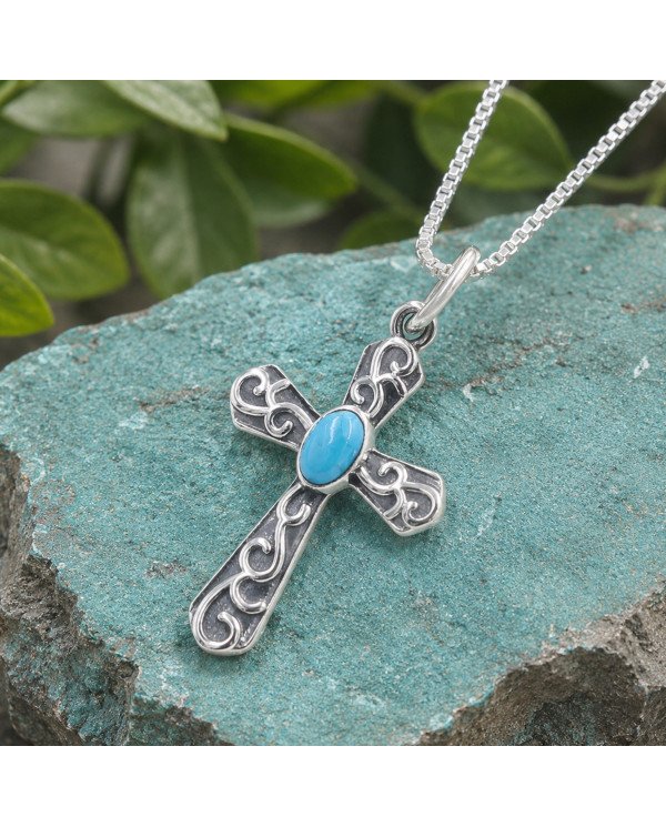 925 Sterling Silver Arizona Turquoise Cross Pendant | Gift for Her & Him