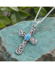 925 Sterling Silver Arizona Turquoise Cross Pendant | Gift for Her & Him