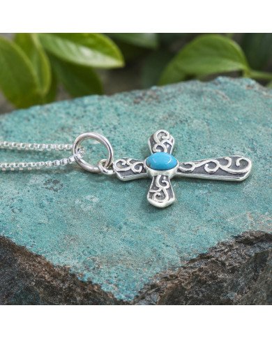 925 Sterling Silver Arizona Turquoise Cross Pendant | Gift for Her & Him