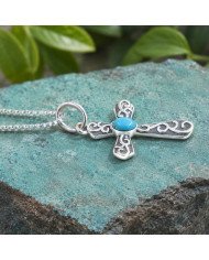 925 Sterling Silver Arizona Turquoise Cross Pendant | Gift for Her & Him