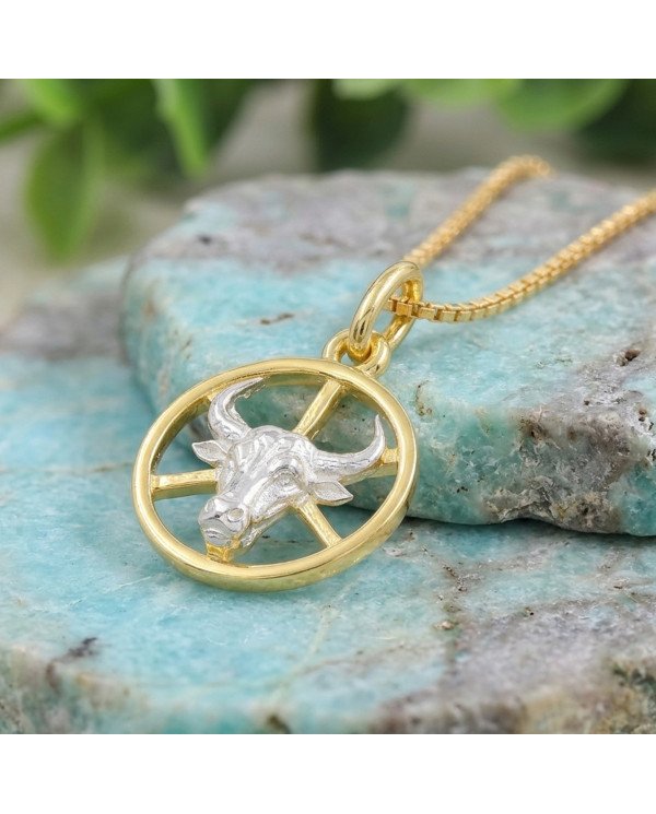 Two Tone Taurus Zodiac Pendant | 925 Sterling Silver Astrology Gift