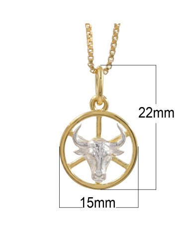 Two Tone Taurus Zodiac Pendant | 925 Sterling Silver Astrology Gift