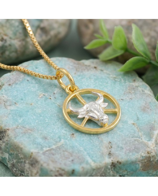 Two Tone Taurus Zodiac Pendant | 925 Sterling Silver Astrology Gift