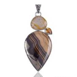 Schelm Blend Citrine Yellow Rutile Silver Calendar Pendant Necklace