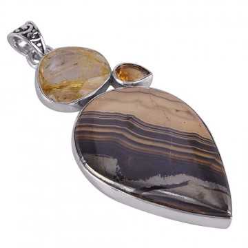 Schelm Blend Citrine Yellow Rutile Silver Calendar Pendant Necklace