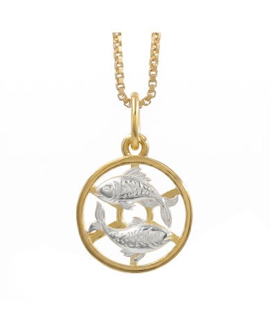 Two Tone Pisces Zodiac Pendant | 925 Sterling Silver Astrology Gift
