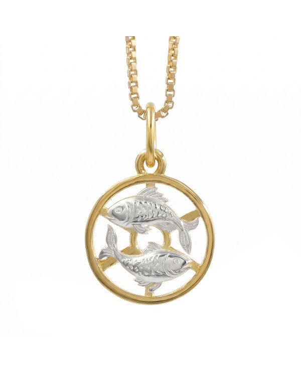 Two Tone Pisces Zodiac Pendant | 925 Sterling Silver Astrology Gift
