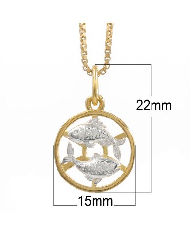 Two Tone Pisces Zodiac Pendant | 925 Sterling Silver Astrology Gift
