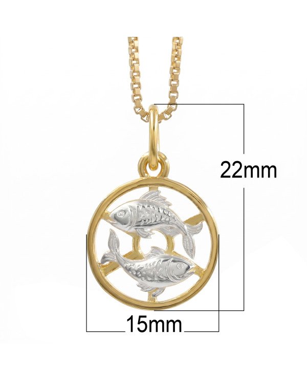 Two Tone Pisces Zodiac Pendant | 925 Sterling Silver Astrology Gift