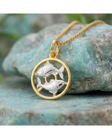 Two Tone Pisces Zodiac Pendant | 925 Sterling Silver Astrology Gift