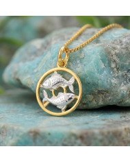 Two Tone Pisces Zodiac Pendant | 925 Sterling Silver Astrology Gift