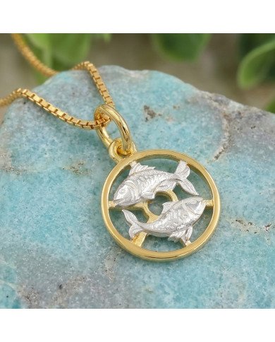 Two Tone Pisces Zodiac Pendant | 925 Sterling Silver Astrology Gift