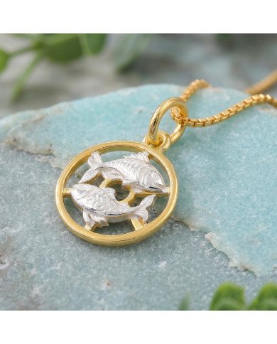 Two Tone Pisces Zodiac Pendant | 925 Sterling Silver Astrology Gift