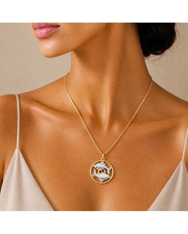 Two Tone Pisces Zodiac Pendant | 925 Sterling Silver Astrology Gift