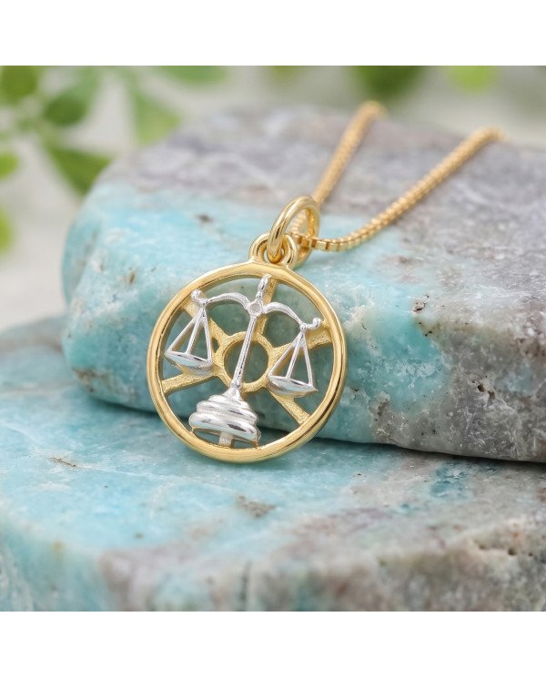 Two Tone Libra Zodiac Pendant | 925 Sterling Silver Astrology Gift