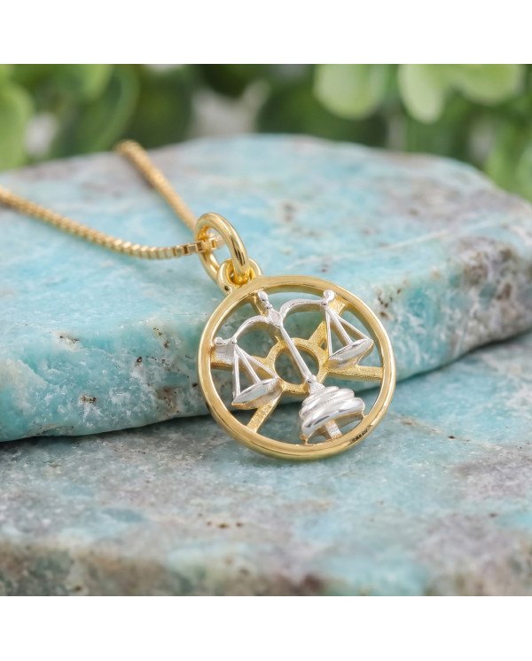 Two Tone Libra Zodiac Pendant | 925 Sterling Silver Astrology Gift
