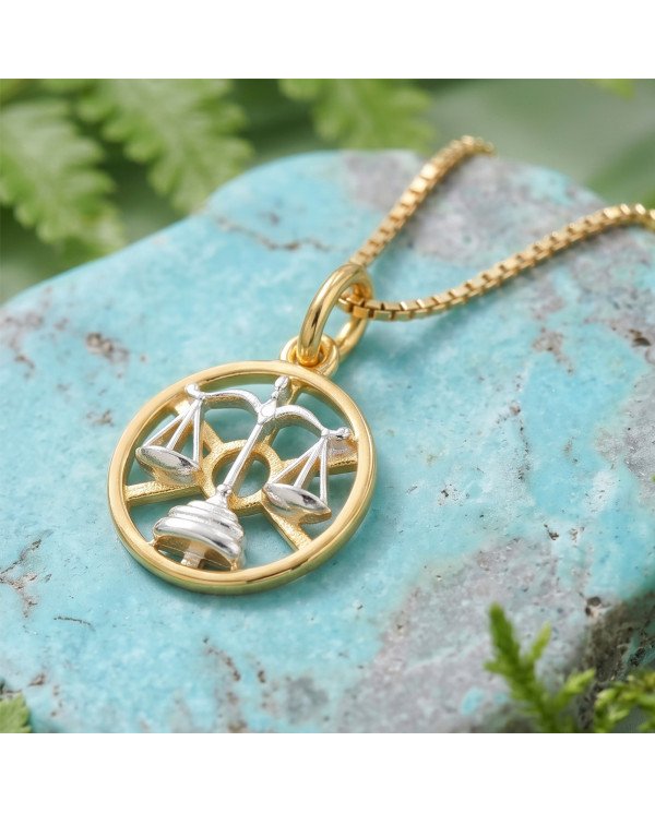 Two Tone Libra Zodiac Pendant | 925 Sterling Silver Astrology Gift