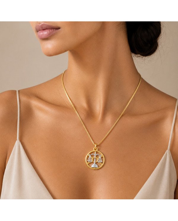 Two Tone Libra Zodiac Pendant | 925 Sterling Silver Astrology Gift