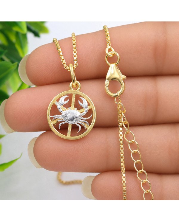Two Tone Cancer Zodiac Pendant | 925 Sterling Silver Astrology Gift