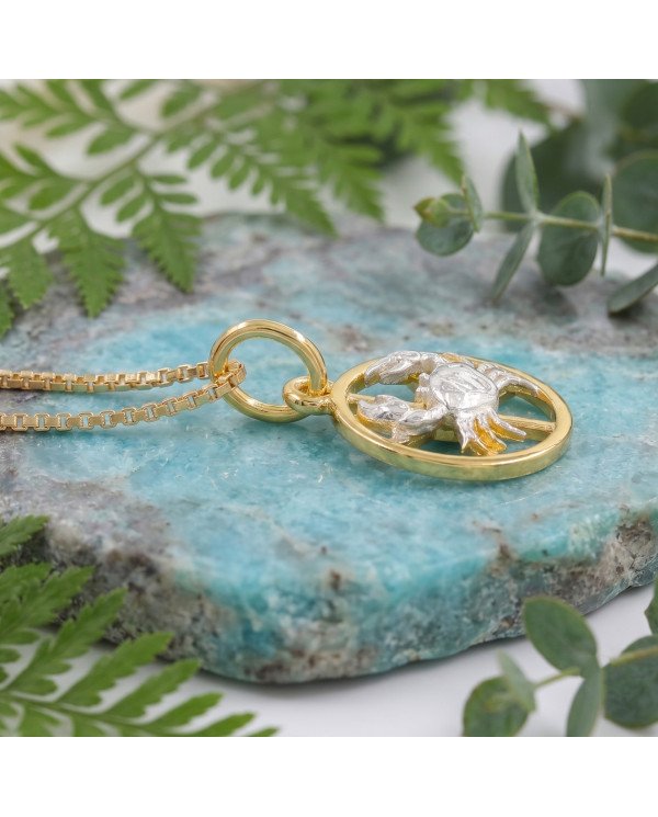 Two Tone Cancer Zodiac Pendant | 925 Sterling Silver Astrology Gift