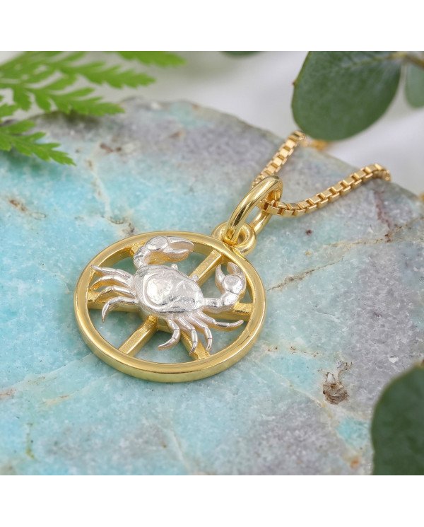 Two Tone Cancer Zodiac Pendant | 925 Sterling Silver Astrology Gift