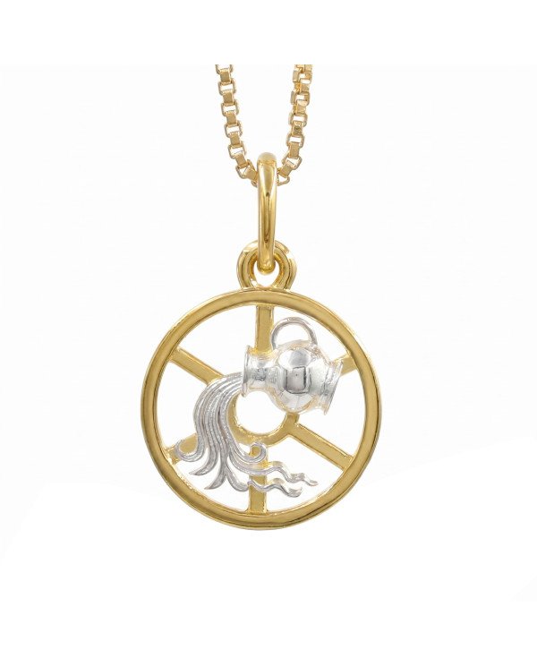 Two Tone Aquarius Zodiac Pendant | 925 Sterling Silver Astrology Gift
