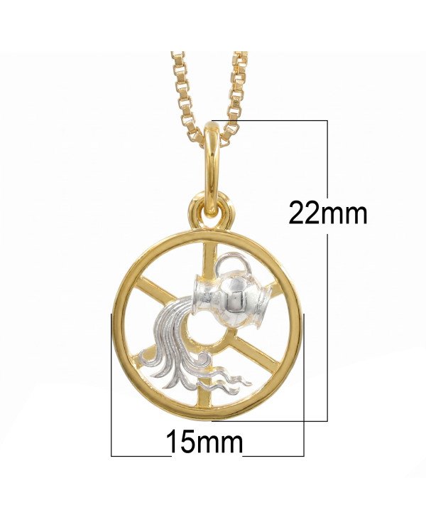 Two Tone Aquarius Zodiac Pendant | 925 Sterling Silver Astrology Gift