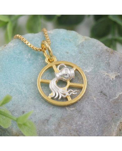 Two Tone Aquarius Zodiac Pendant | 925 Sterling Silver Astrology Gift