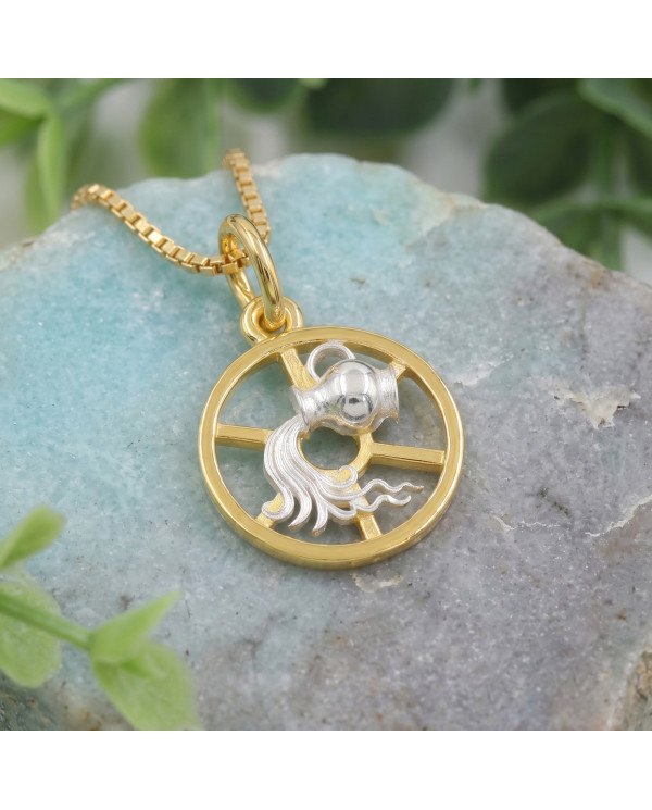 Two Tone Aquarius Zodiac Pendant | 925 Sterling Silver Astrology Gift