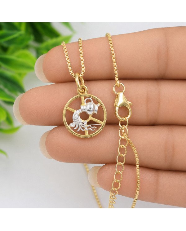 Two Tone Aquarius Zodiac Pendant | 925 Sterling Silver Astrology Gift